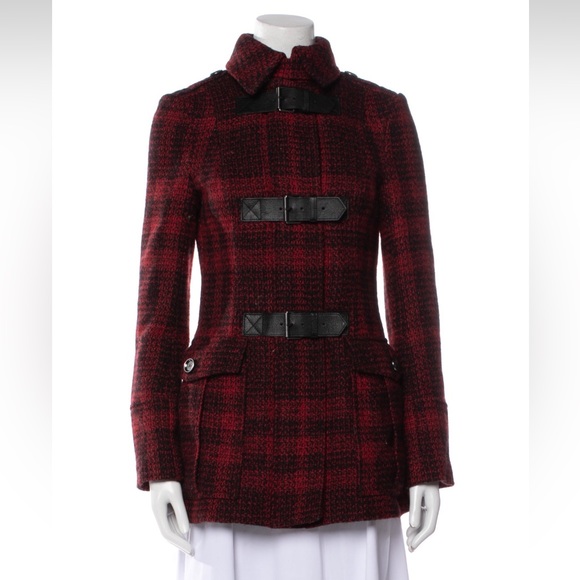 Burberry Jackets & Blazers - Burberry Brit Red and Black Wool Coat
